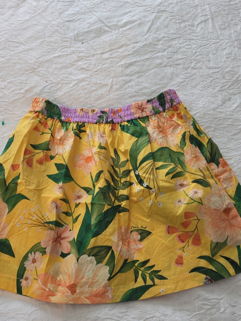 FARM Rio Yellow Floral Circle Skirt with Green Leaves